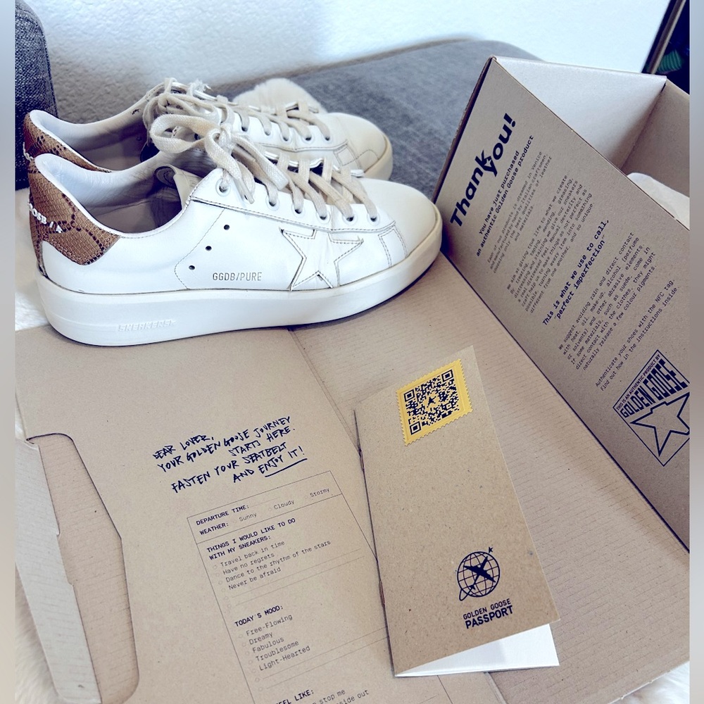 Golden Goose White Sneakers with Brown Heel Accent